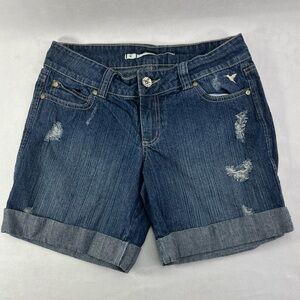 Grane Blue Denim Cuffed Distressed Jean Shorts